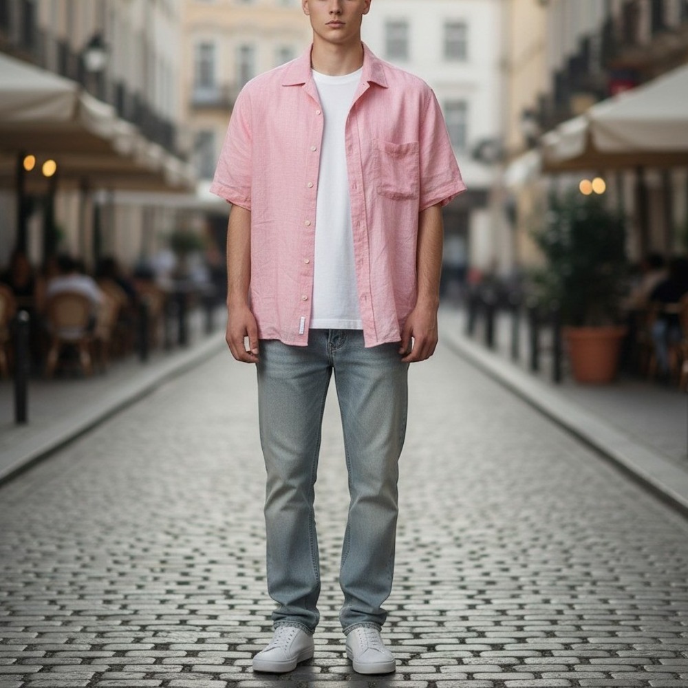 Salvatore Ferragamo Mens Pink Cotton Linen Button Down Shirt M Italy